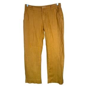 Garnet Hill 2 100% Linen Dress Pants Trouser Straight Yellow Ochre 30x28 Hemmed